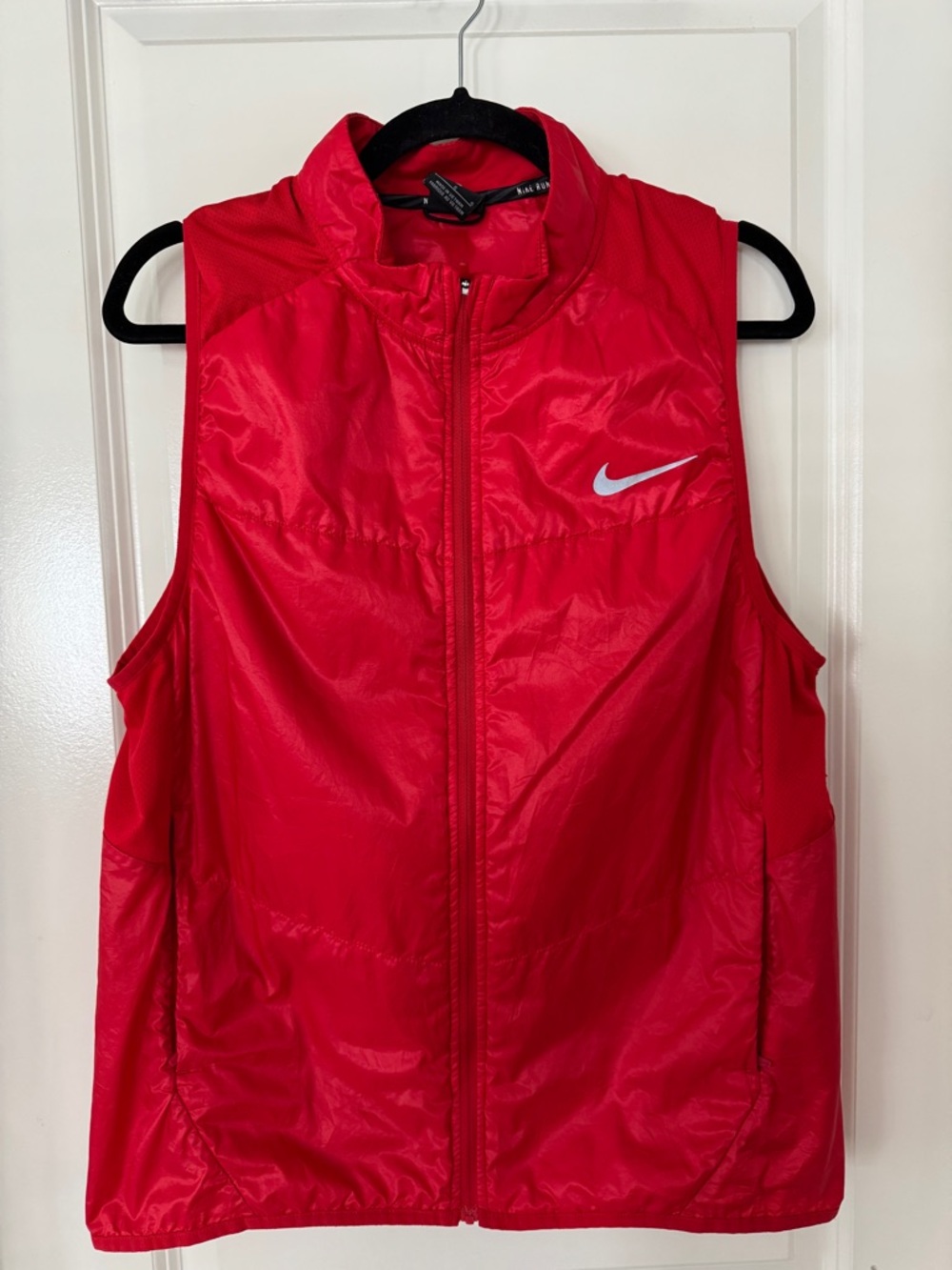 Nike Red Running Puffer Vest with Swoosh Detail